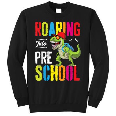 Roaring Into Preschool Dinosaur Teacher Pre K Back To School Tall Sweatshirt