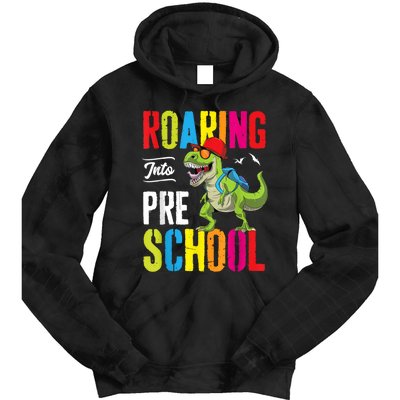 Roaring Into Preschool Dinosaur Teacher Pre K Back To School Tie Dye Hoodie