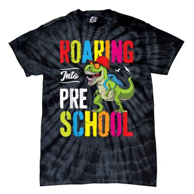 Roaring Into Preschool Dinosaur Teacher Pre K Back To School Tie-Dye T-Shirt