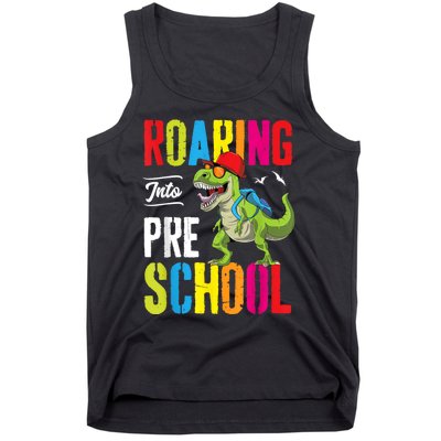 Roaring Into Preschool Dinosaur Teacher Pre K Back To School Tank Top