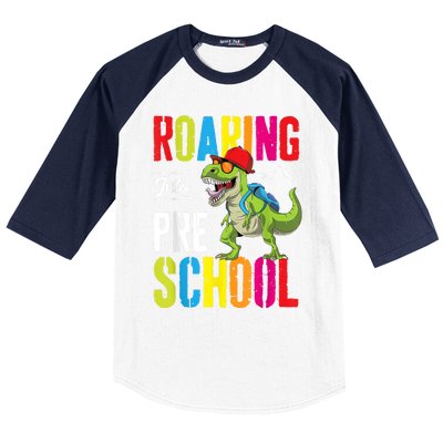 Roaring Into Preschool Dinosaur Teacher Pre K Back To School Baseball Sleeve Shirt