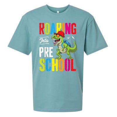 Roaring Into Preschool Dinosaur Teacher Pre K Back To School Sueded Cloud Jersey T-Shirt