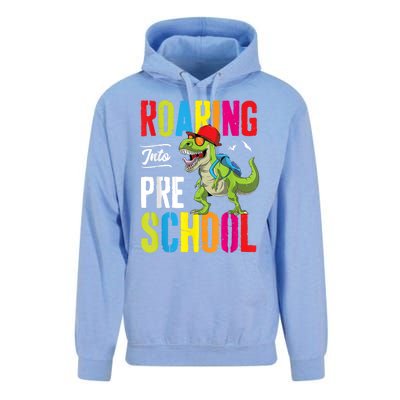 Roaring Into Preschool Dinosaur Teacher Pre K Back To School Unisex Surf Hoodie