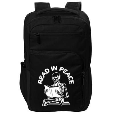 Read In Peace Halloween Skeleton Reads Book Impact Tech Backpack