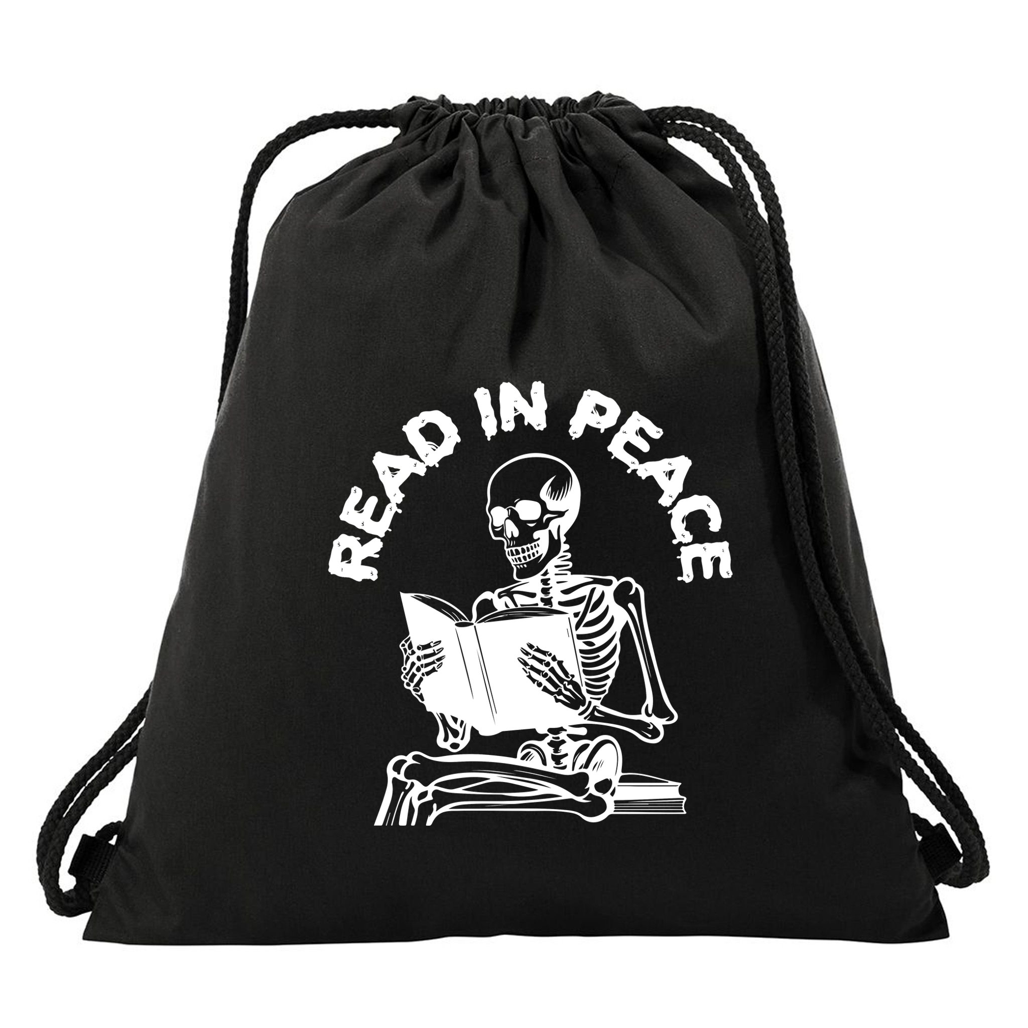 Read In Peace Halloween Skeleton Reads Book Drawstring Bag