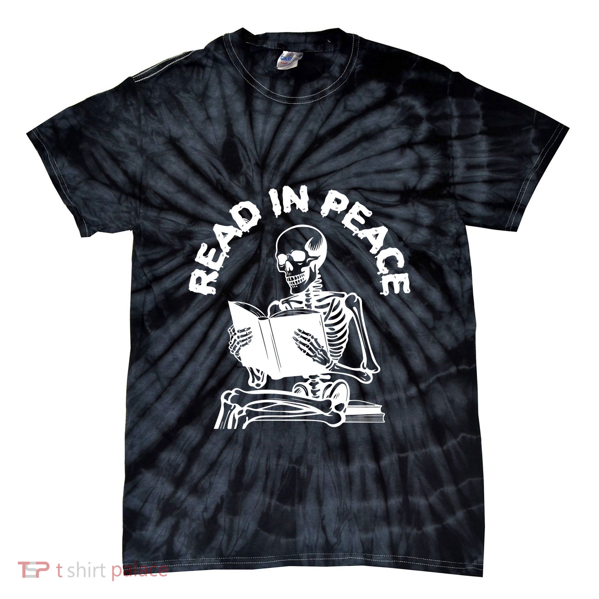 Read In Peace Halloween Skeleton Reads Book Tie-Dye T-Shirt