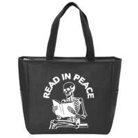 Read In Peace Halloween Skeleton Reads Book Zip Tote Bag