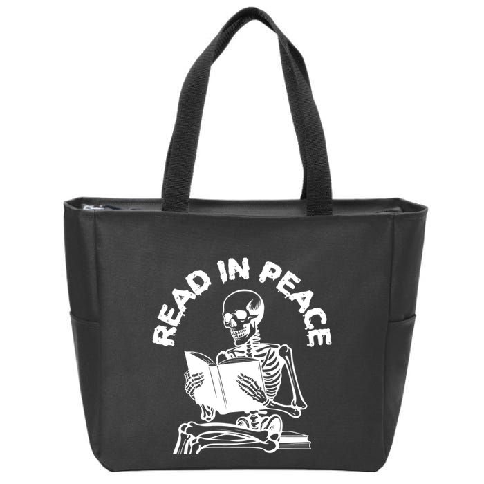 Read In Peace Halloween Skeleton Reads Book Zip Tote Bag