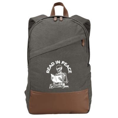 Read In Peace Halloween Skeleton Reads Book Cotton Canvas Backpack