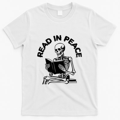 Read In Peace Halloween Skeleton Reads Book T-Shirt