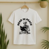Read In Peace Halloween Skeleton Reads Book T-Shirt