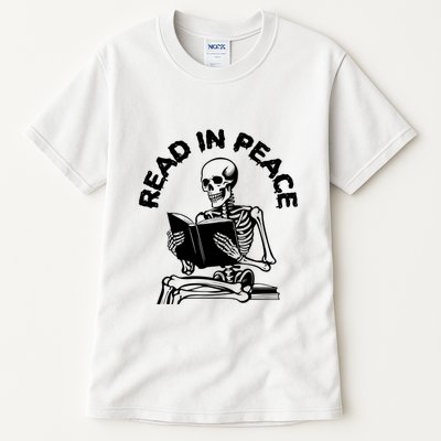 Read In Peace Halloween Skeleton Reads Book Tall T-Shirt