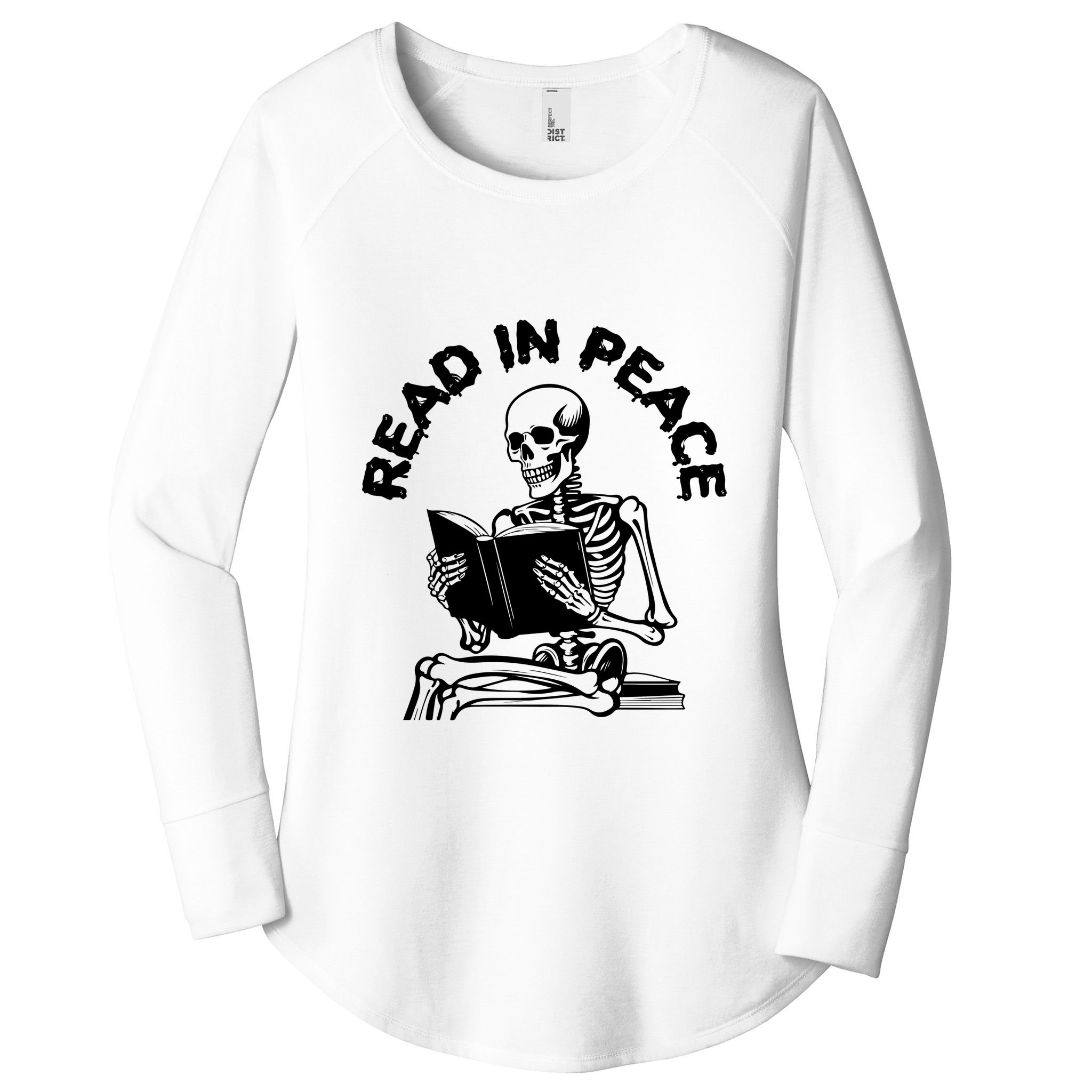 Read In Peace Halloween Skeleton Reads Book Women's Perfect Tri Tunic Long Sleeve Shirt