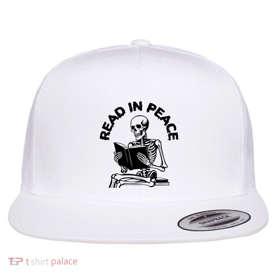 Read In Peace Halloween Skeleton Reads Book Flatbill Hat