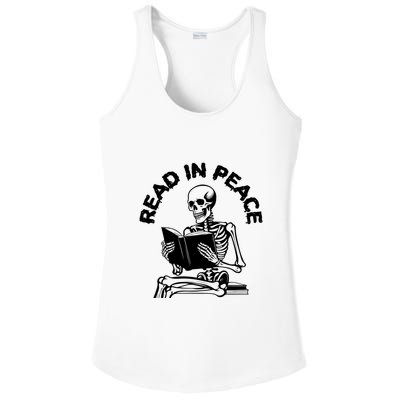 Read In Peace Halloween Skeleton Reads Book Ladies PosiCharge Competitor Racerback Tank