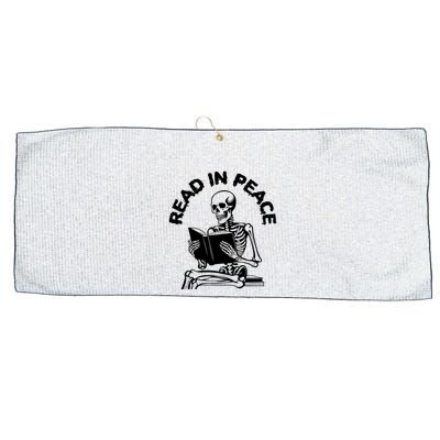 Read In Peace Halloween Skeleton Reads Book Large Microfiber Waffle Golf Towel