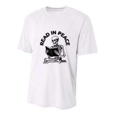 Read In Peace Halloween Skeleton Reads Book Youth Performance Sprint T-Shirt