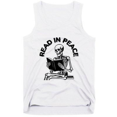Read In Peace Halloween Skeleton Reads Book Tank Top