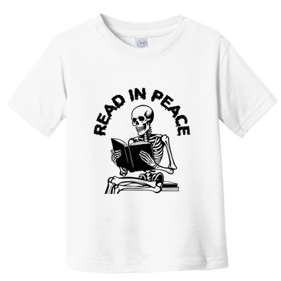 Read In Peace Halloween Skeleton Reads Book Toddler T-Shirt