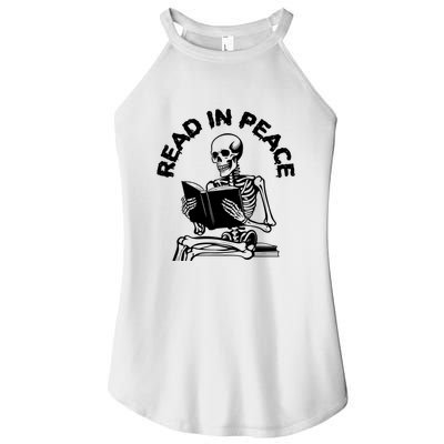 Read In Peace Halloween Skeleton Reads Book Women's Perfect Tri Rocker Tank