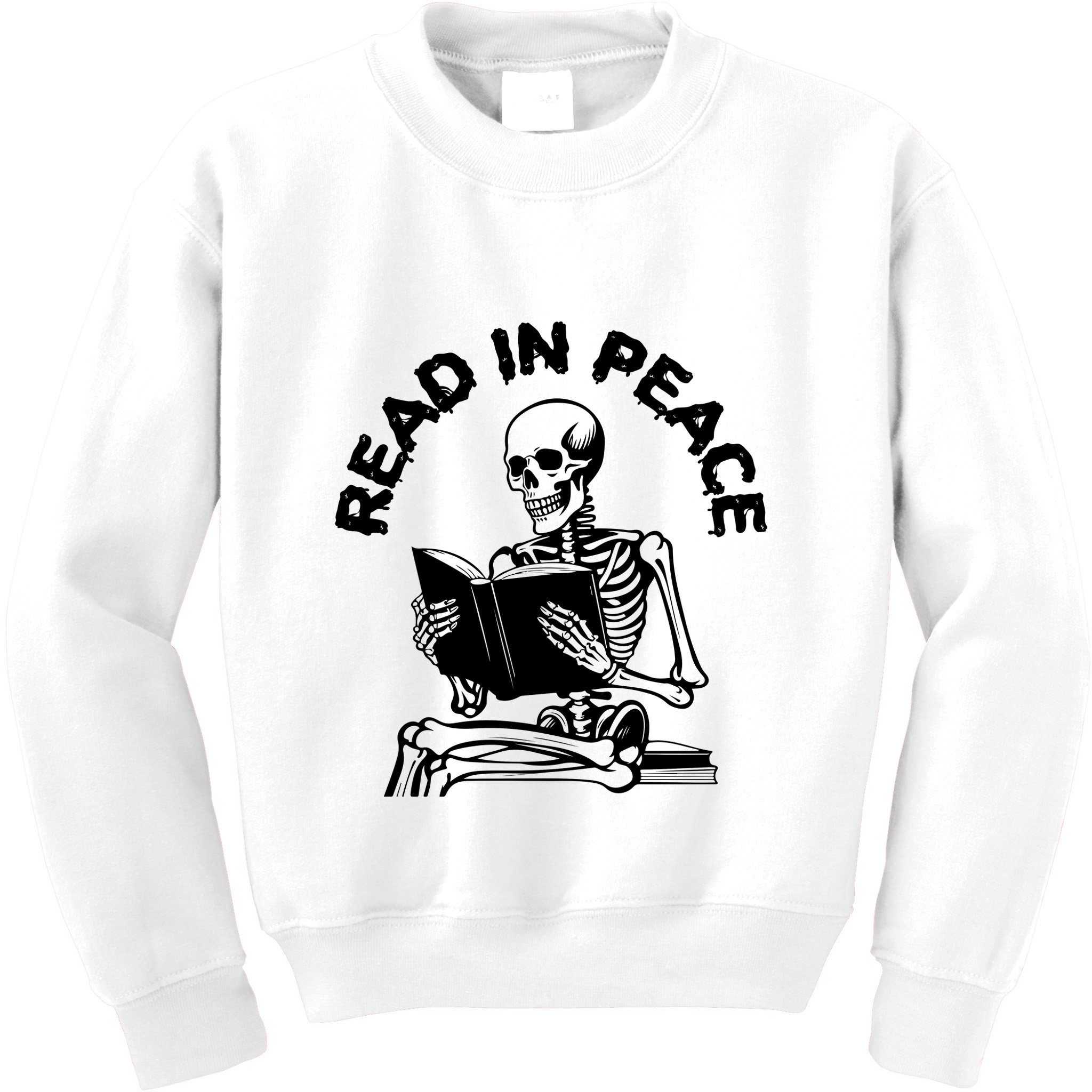 Read In Peace Halloween Skeleton Reads Book Kids Sweatshirt