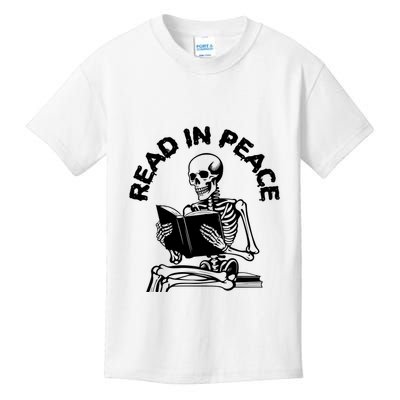 Read In Peace Halloween Skeleton Reads Book Kids T-Shirt