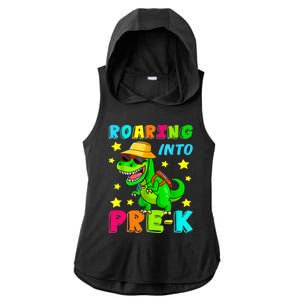 Roaring Into Preschool Dinosaur Back To School Gift Ladies PosiCharge Tri-Blend Wicking Draft Hoodie Tank