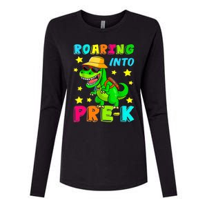 Roaring Into Preschool Dinosaur Back To School Gift Womens Cotton Relaxed Long Sleeve T-Shirt