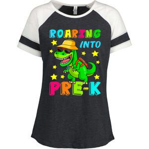 Roaring Into Preschool Dinosaur Back To School Gift Enza Ladies Jersey Colorblock Tee