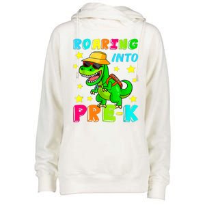 Roaring Into Preschool Dinosaur Back To School Gift Womens Funnel Neck Pullover Hood