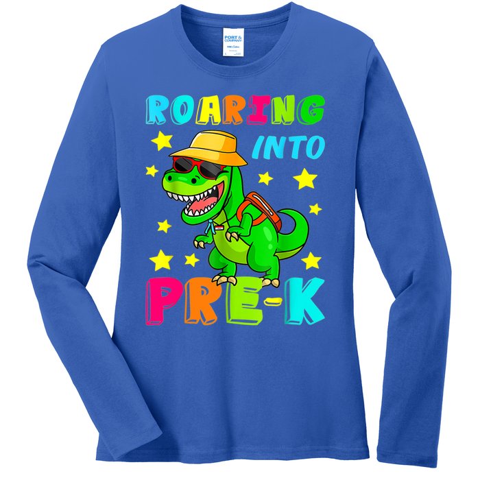 Roaring Into Preschool Dinosaur Back To School Gift Ladies Long Sleeve Shirt