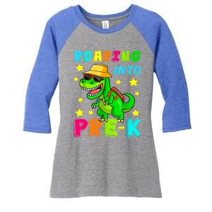 Roaring Into Preschool Dinosaur Back To School Gift Women's Tri-Blend 3/4-Sleeve Raglan Shirt