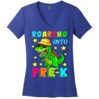 Roaring Into Preschool Dinosaur Back To School Gift Women's V-Neck T-Shirt