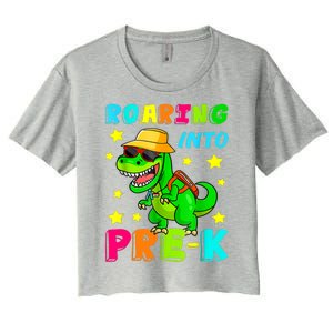 Roaring Into Preschool Dinosaur Back To School Gift Women's Crop Top Tee