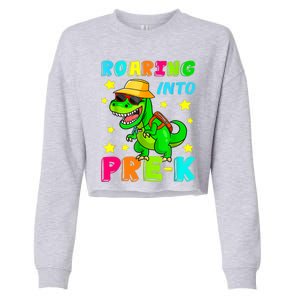 Roaring Into Preschool Dinosaur Back To School Gift Cropped Pullover Crew