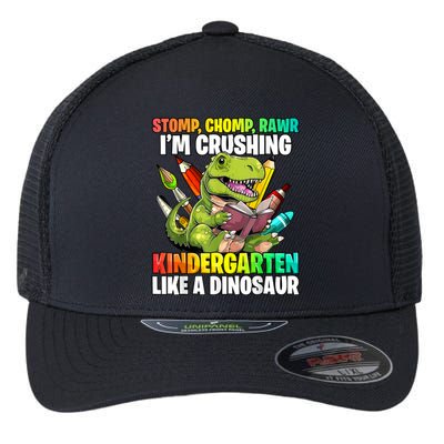 Roaring Into Preschool Dinosaur First School Day School Dino Flexfit Unipanel Trucker Cap