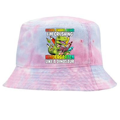 Roaring Into Preschool Dinosaur First School Day School Dino Tie-Dyed Bucket Hat