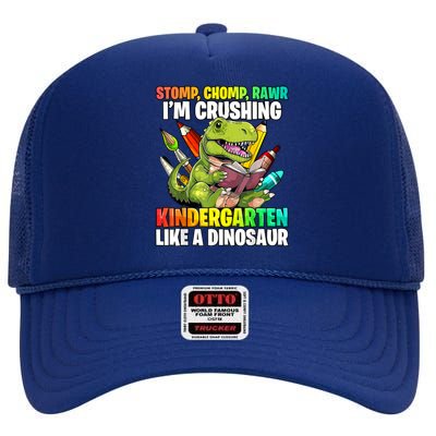 Roaring Into Preschool Dinosaur First School Day School Dino High Crown Mesh Back Trucker Hat