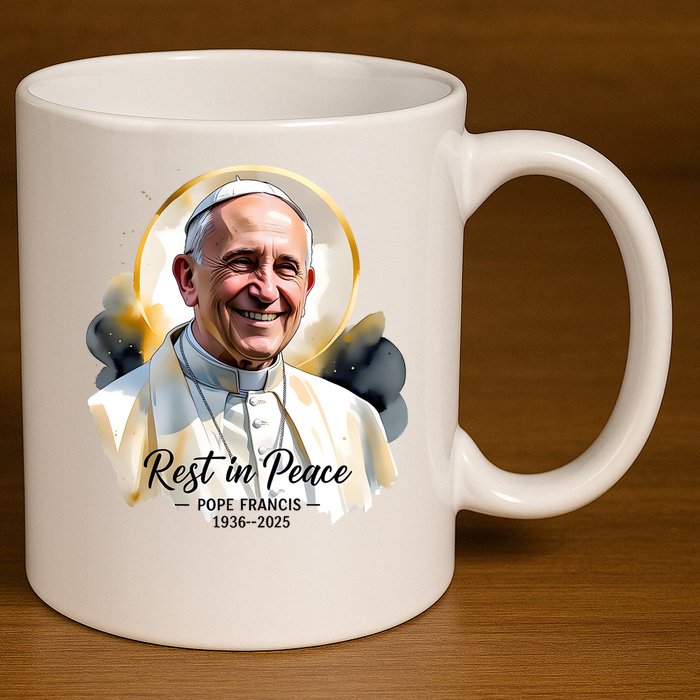 Rest In Peace Pope Francis 1936-2025 11oz C Handle Ceramic Mug