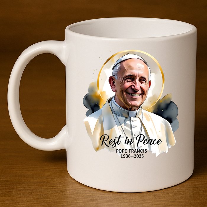 Rest In Peace Pope Francis 1936-2025 11oz C Handle Ceramic Mug