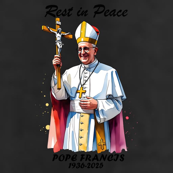 Rest In Peace Pope Francis 1936-2025 7 Panel Mesh Trucker Snapback Hat