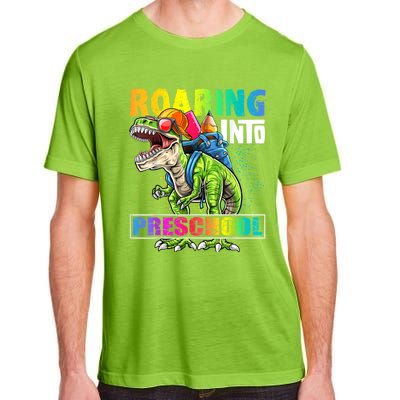 Roaring Into Preschool Dinosaur Backpack Back To School Boy Adult ChromaSoft Performance T-Shirt