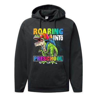 Roaring Into Preschool Dinosaur Backpack Back To School Boy Performance Fleece Hoodie