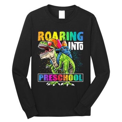 Roaring Into Preschool Dinosaur Backpack Back To School Boy Long Sleeve Shirt