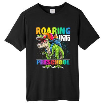 Roaring Into Preschool Dinosaur Backpack Back To School Boy Tall Fusion ChromaSoft Performance T-Shirt