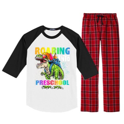 Roaring Into Preschool Dinosaur Backpack Back To School Boy Raglan Sleeve Pajama Set