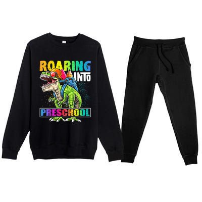 Roaring Into Preschool Dinosaur Backpack Back To School Boy Premium Crewneck Sweatsuit Set