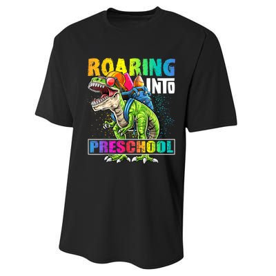 Roaring Into Preschool Dinosaur Backpack Back To School Boy Performance Sprint T-Shirt