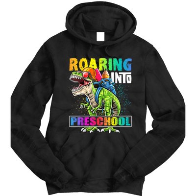 Roaring Into Preschool Dinosaur Backpack Back To School Boy Tie Dye Hoodie