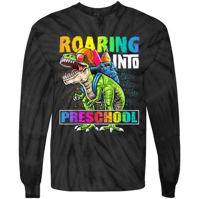 Roaring Into Preschool Dinosaur Backpack Back To School Boy Tie-Dye Long Sleeve Shirt